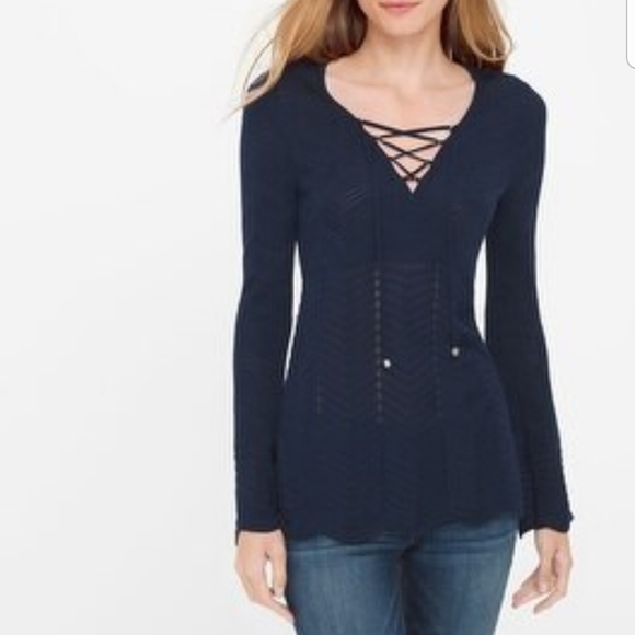 White House Black Market Sweaters - WHITE HOUSE BLACK MARKET Navy Blue Tunic Zig Zag
